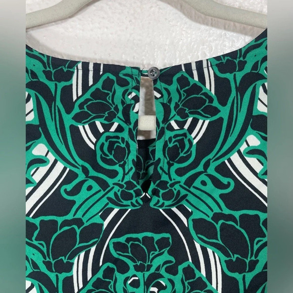 J. Crew Green Black Retro Floral Popover Blouse Top Women’s 2 Summer Business - Picture 13 of 15